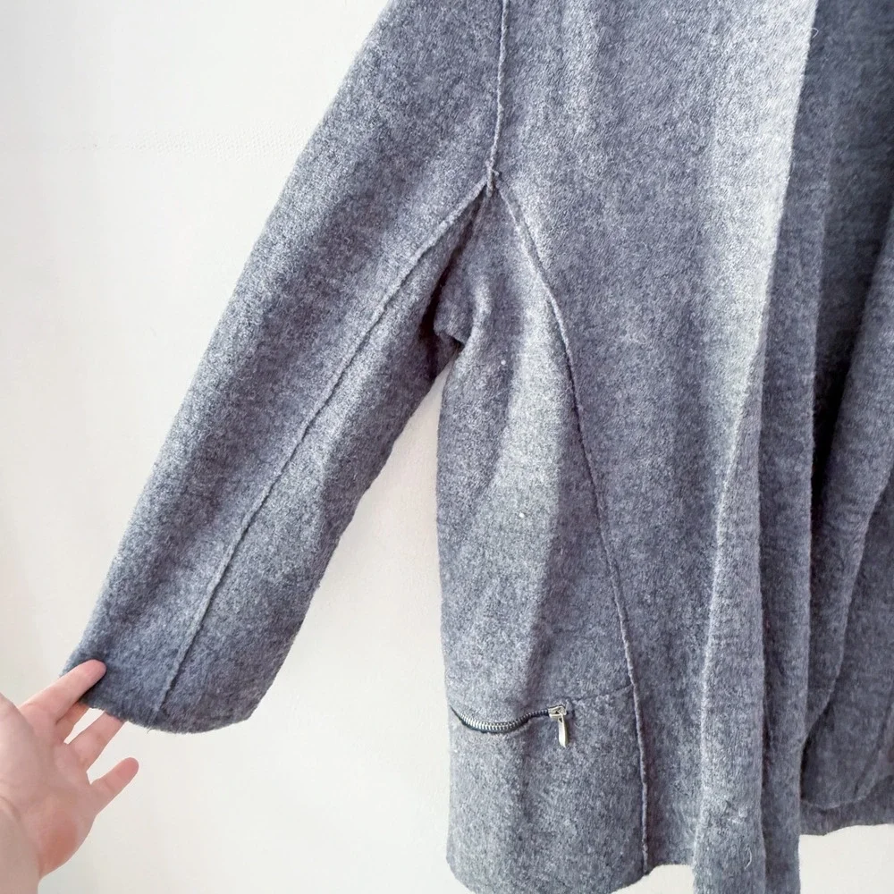 Anne French Cardigan Womens Medium Gray 100% Boiled Wool Layer Minimalist Office